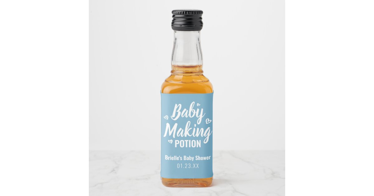 Baby Making Potion Funny Shower Thank You Blue Liquor Bottle Label | Zazzle