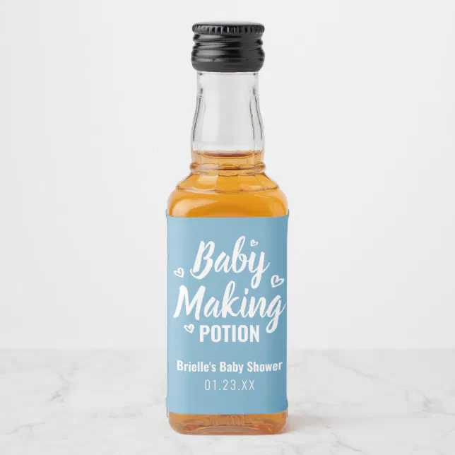 Baby Making Potion Funny Shower Thank You Blue Liquor Bottle Label | Zazzle