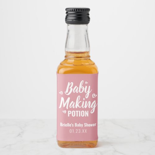 Baby Making Potion Funny Shower Thank You Pink Liquor Bottle Label