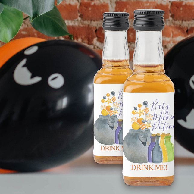 Baby Making Potion Halloween Baby Shower Favor Liquor Bottle Label ("drink me" Baby Making Potion bottle labels)