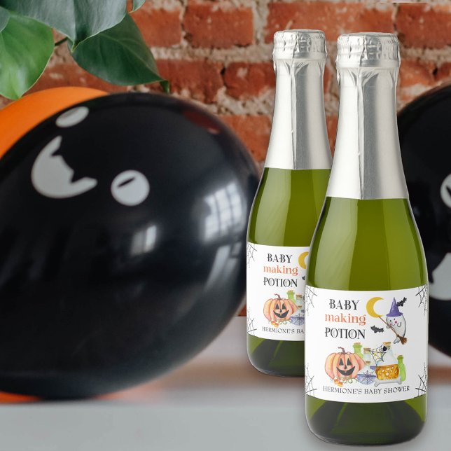 Baby Making Potion Halloween Baby Shower Favor Sparkling Wine Label (Baby Making Potion baby shower bottle labels)