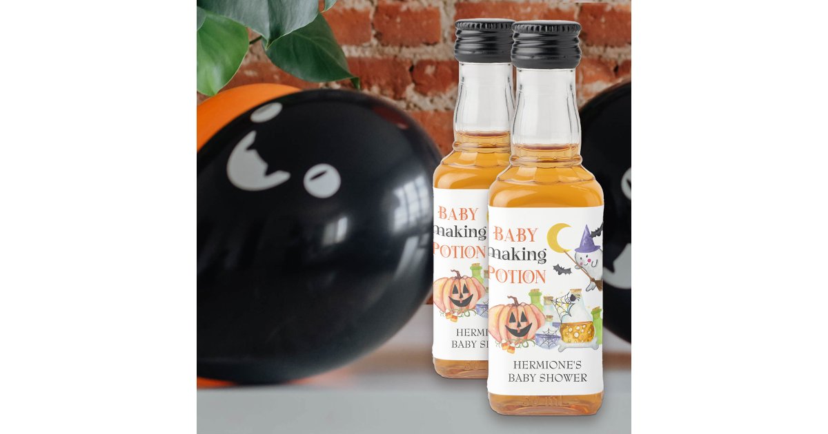 Baby Making Potion Halloween Baby Shower Mini Liquor Bottle Label | Zazzle