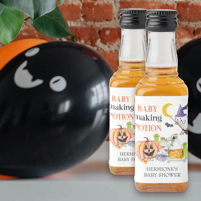 Baby Making Potion Halloween Baby Shower Mini Liquor Bottle Label | Zazzle