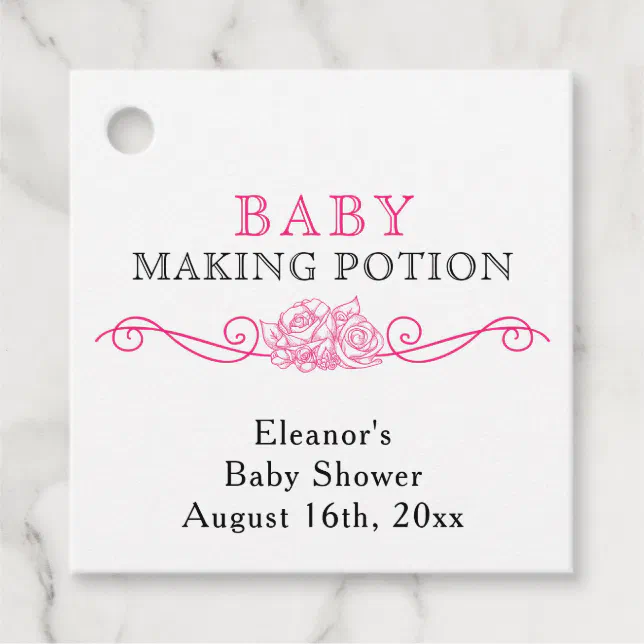 Baby Making Potion Modern Pink Black Mini Bottle Favor Tags | Zazzle