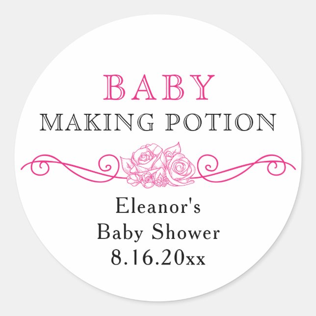 Baby Making Potion Pink Baby Shower Favor Stickers (Front)