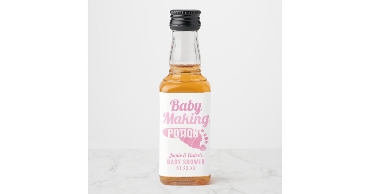 Baby Making Potion Pink Footprint Shower Thank You Liquor Bottle Label ...