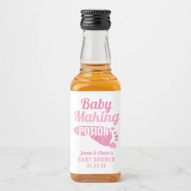 Baby Making Potion Pink Footprint Shower Thank You Liquor Bottle Label ...