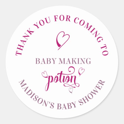 Baby Making Potion Pink Heart Thank You Classic Round Sticker