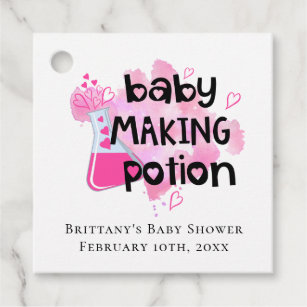 Baby Making Potion Pink Hearts Mini Bottle Favor Tags