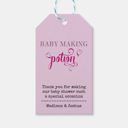 Baby Making Potion Pink Typography Baby Shower Gift Tags