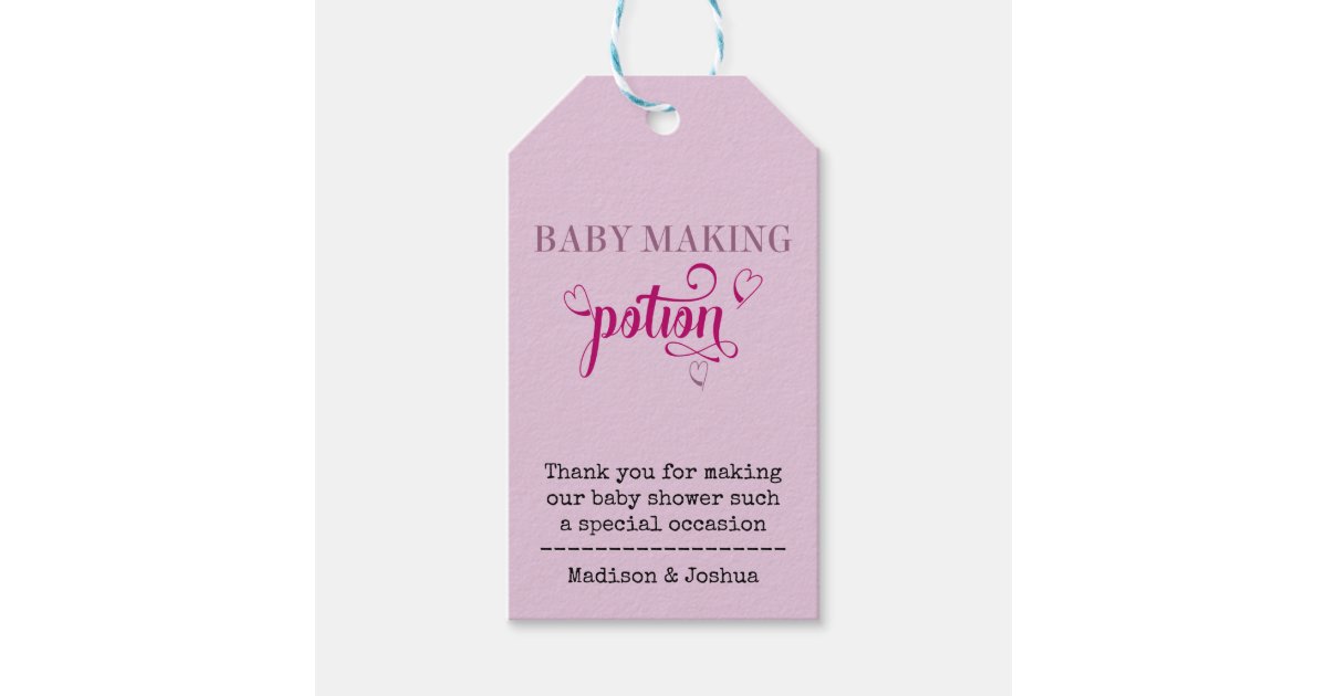 Baby Making Potion Pink Typography Baby Shower Gift Tags | Zazzle