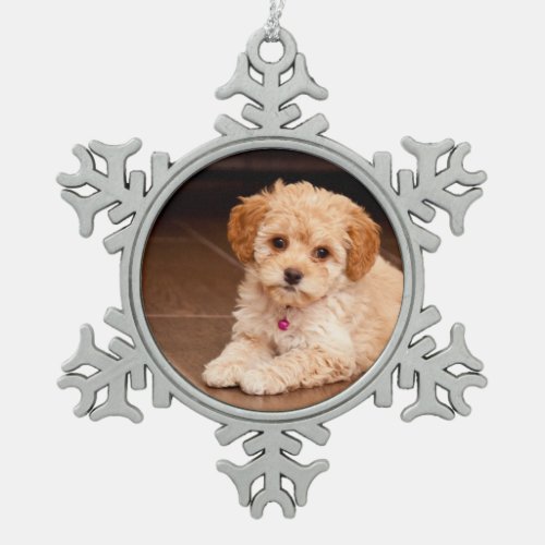 Baby Maltese poodle mix or maltipoo puppy dog Snowflake Pewter Christmas Ornament