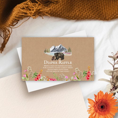 Baby Mama Bear Cardstock Floral Diaper Raffle Enclosure Card