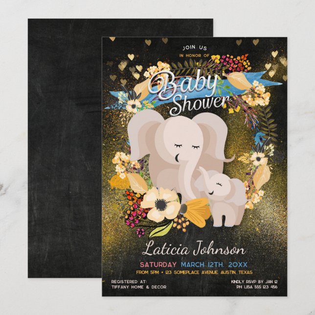 Baby Mama Elephant Floral Boho Baby Shower (Front/Back)