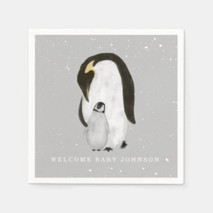 Baby & Mama Penguin Gray Winter Unisex Baby Shower Napkins