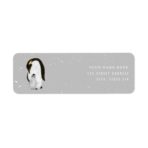 Baby Mama Penguins Gray Neutral Winter Baby Shower Label