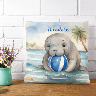 Baby Manatee Boys Personalized Throw Pillow