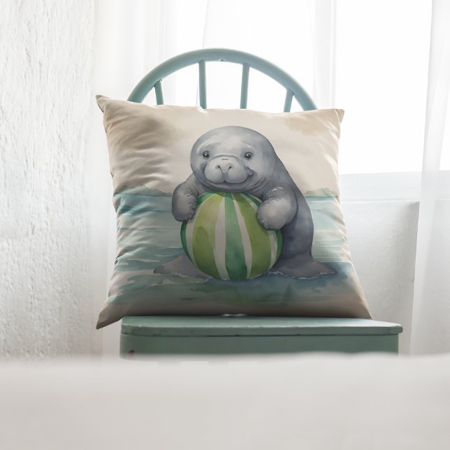 Baby Manatee Gender Neutral Throw Pillow (Creator Uploaded)