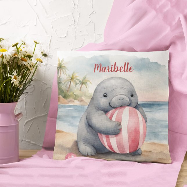 Baby Manatee Girls Personalized Throw Pillow (Creator Uploaded)