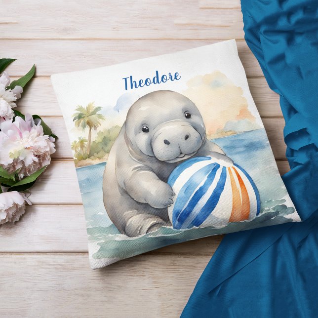 Baby Manatee Personalized Boys Throw Pillow (Creator Uploaded)