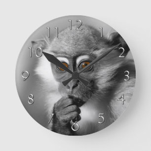 Baby Mangabey Monkey Round Clock