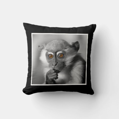 Baby Mangabey Monkey Throw Pillow
