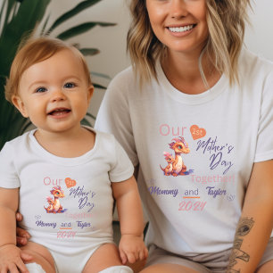 Baby Matching Dinosaur OurFirstMother'sdayTogether Bodysuit
