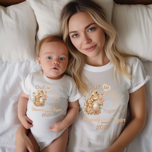 Baby Matching Lion Our First Mothers day Together Baby Bodysuit