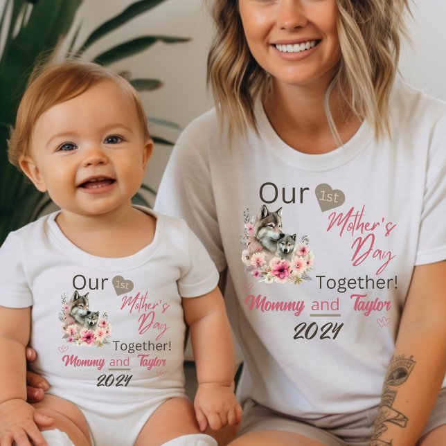 Baby Matching Wolf Our First Mother's Day Together Baby Bodysuit (Baby Matching. Wolf and cub. Our first Mother's day together!)