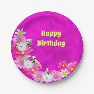 Baby Meerkat And Flowers, Birthday Paper Plates