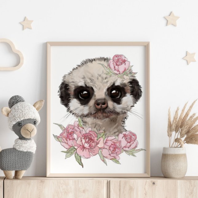Baby Meerkat Rose Animal Poster | Wall Print (Creator Uploaded)