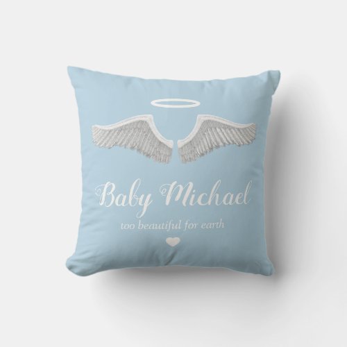 Baby Memorial  Angel Child Boy Blue Throw Pillow