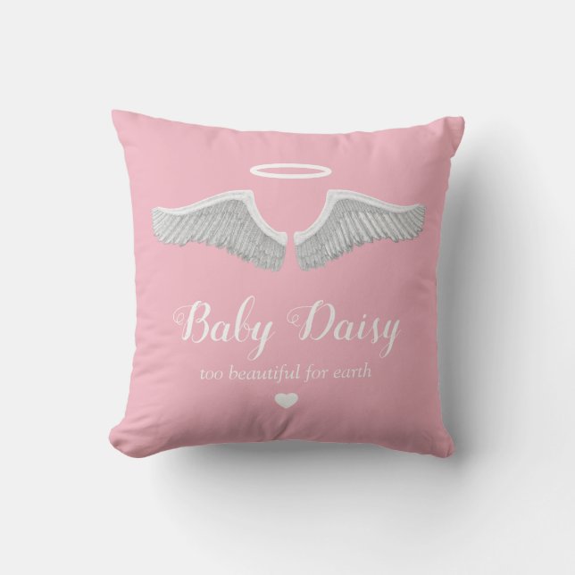 Baby Memorial | Angel Child Girl Pink Throw Pillow (Front)