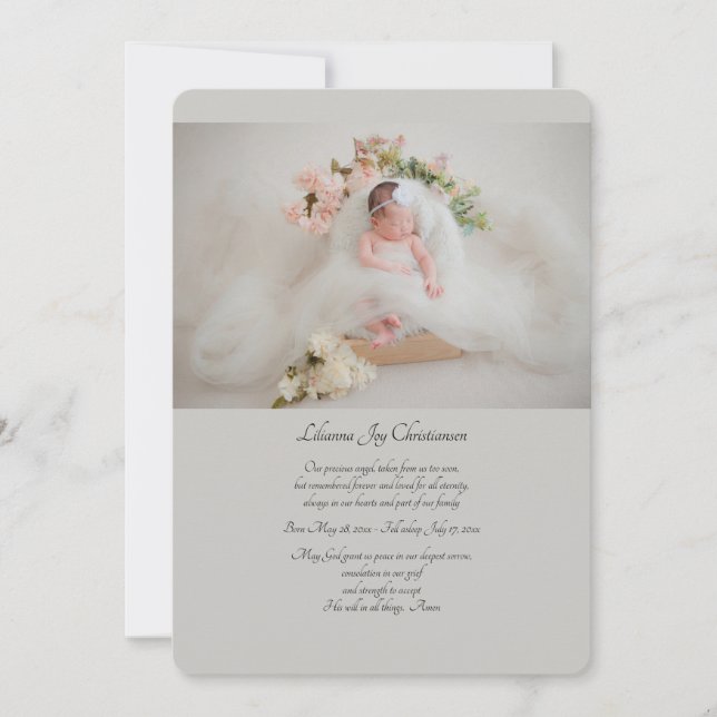 Baby Memorial Photo Card (You pick back color) (Front)