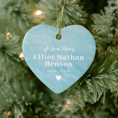 Baby Memorial Watercolor Blue Full Photo Ceramic Ornament