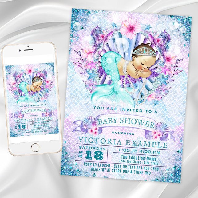 Baby Mermaid Baby Shower Invitations (Sweet mermaid baby shower invitation. Instant download and printed invitations available.)