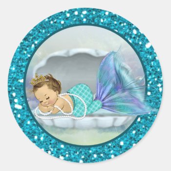 Baby Mermaid Envelope Seals Sm Round Stickers 130 by PartyStoreGalore at Zazzle