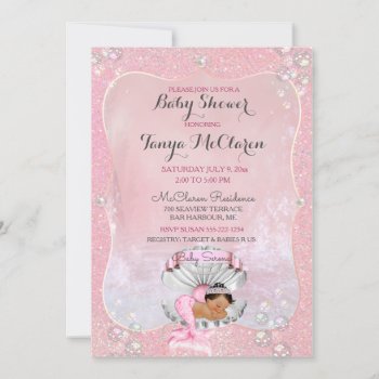 Baby Mermaid Ethnic Pink Shell Pearls Invitation by nawnibelles at Zazzle