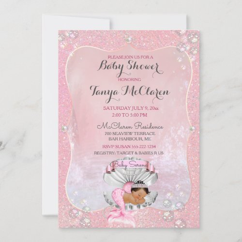 Baby Mermaid Ethnic Pink Shell Pearls Invitation