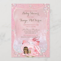 Baby Mermaid Ethnic Pink Shell Pearls Invitation