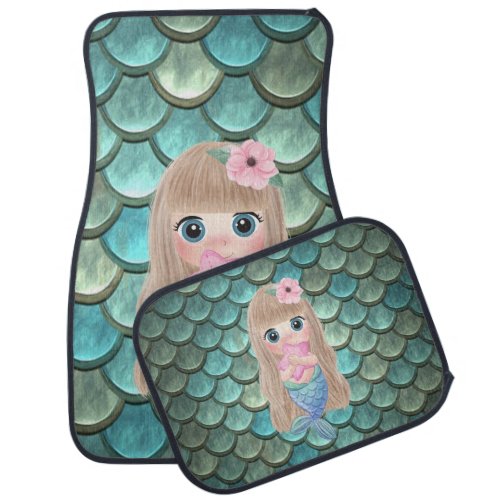 Baby Mermaid On Mermaid Tail Scales Car Floor Mat