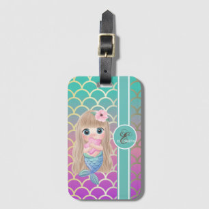 Baby Mermaid On Mermaid Tail Scales Luggage Tag
