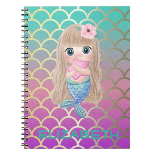 Baby Mermaid On Mermaid Tail Scales Notebook
