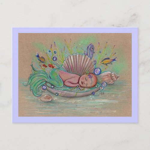 Baby mermaid postcard by Renee Lavoie