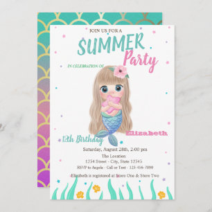 Baby Mermaid Scales Seashells Birthday Party Invitation