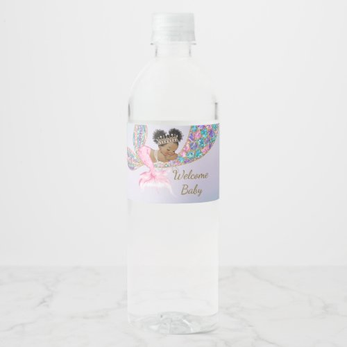 Baby Mermaid  shower Water Label African American Water Bottle Label