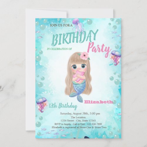 Baby Mermaid Summer Birthday Party Invitation