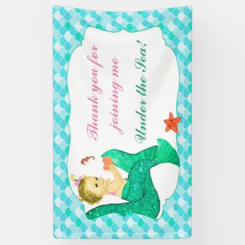 Baby Mermaid Tails Pink Teal Banner by PartyStoreGalore at Zazzle