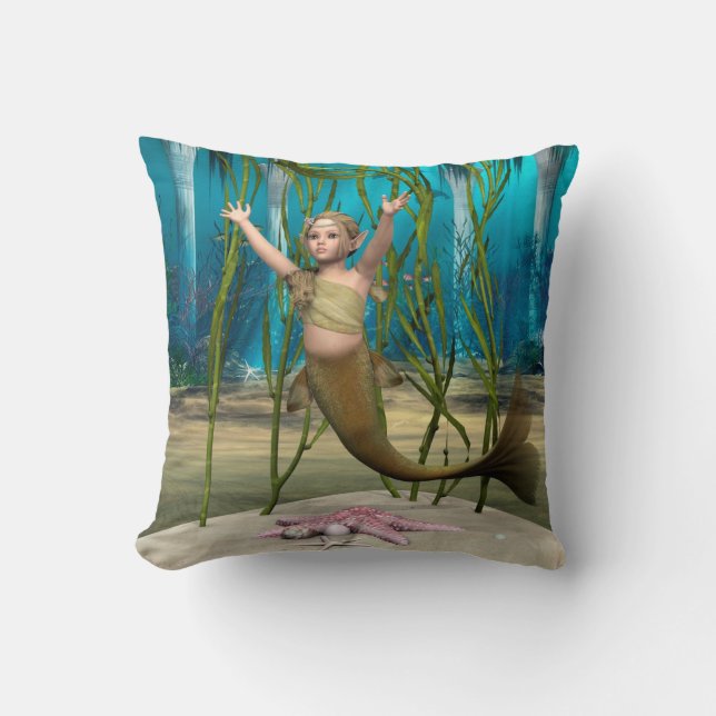Baby Mermaid Throw Pillow (Front)