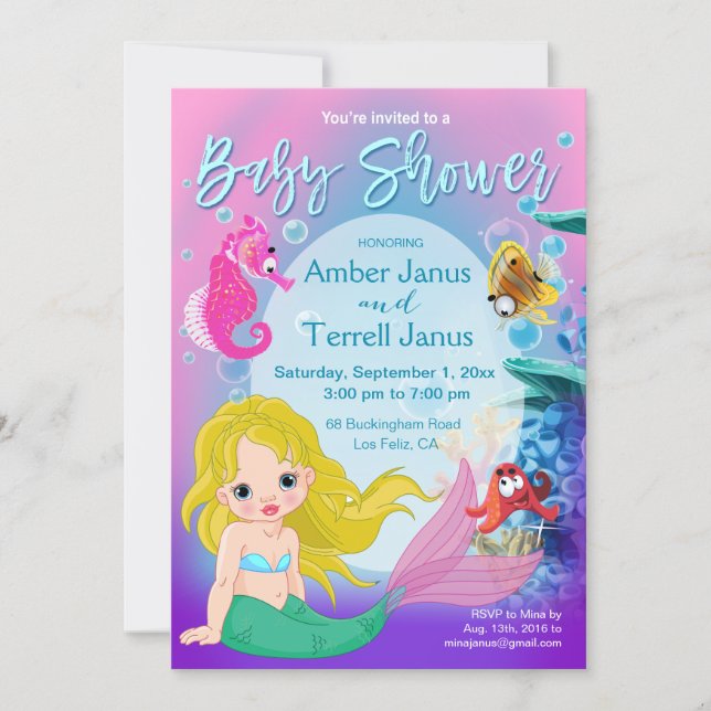 Baby Mermaid Underwater Fantasy Baby Shower Invitation (Front)